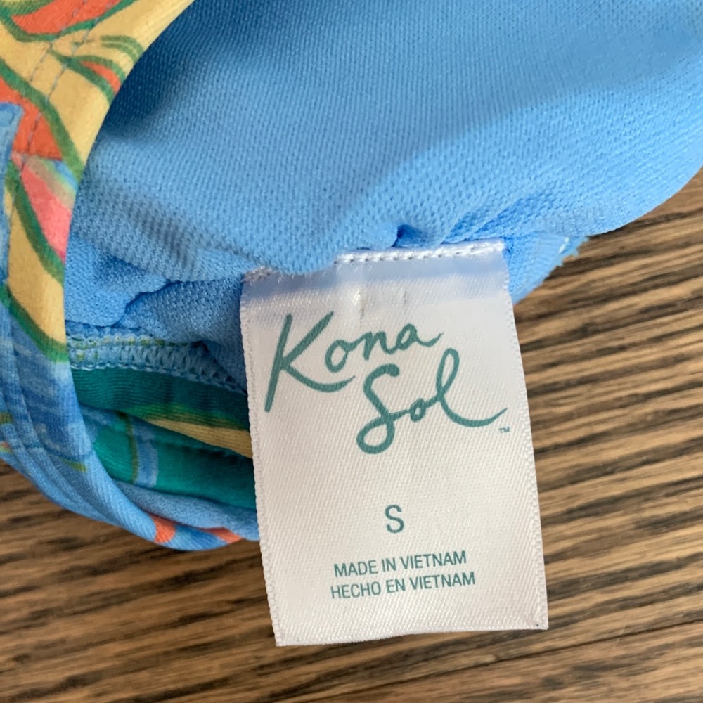 Kona Sol Blue Tropical Floral Print Tie Front Bikini Set - Picture 7 of 10